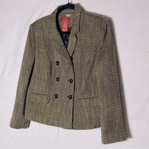 Vintage Oscar De La Renta Petite Oscar Tweed Double Breasted Brown Blazer L - Picture 2 of 12
